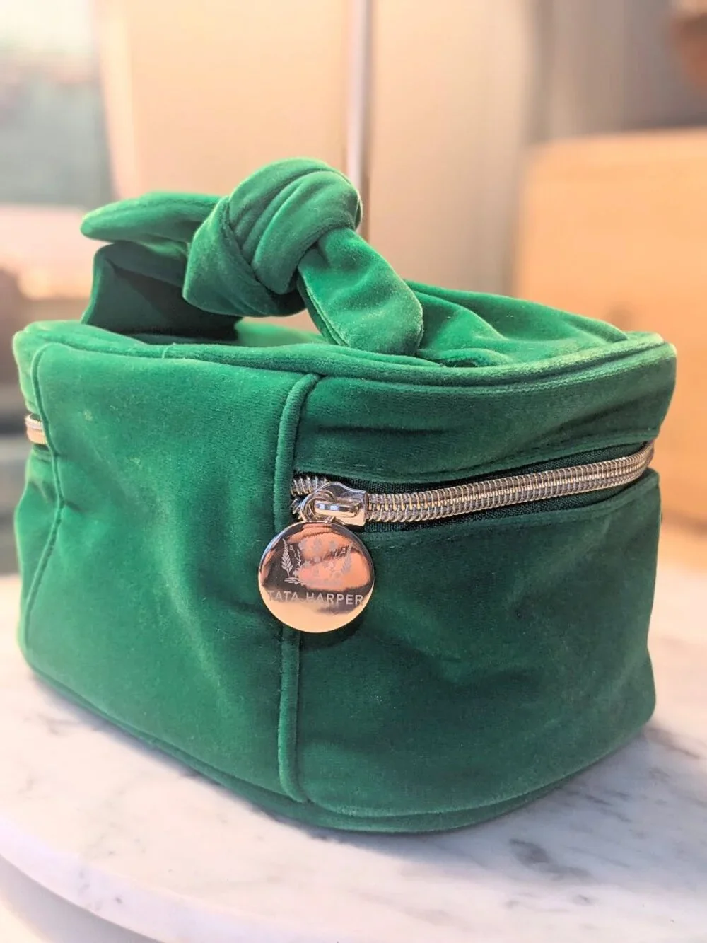 TATA HARPER Emerald Green Velvet Cosmetics Case